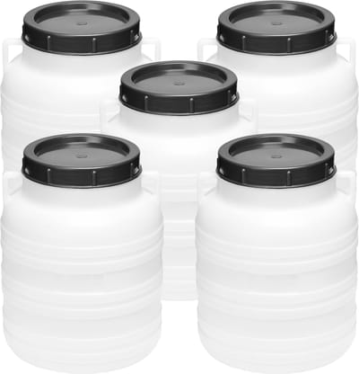 Garronda 5x10L Kunststof Trommel Met Deksel - Regenton - Vat - HDPE - Voedselvat - Tuin Hobbock – Wit - GD-STE-Barrel