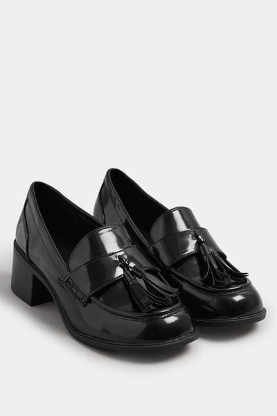 Yours Zwarte Lakleren Loafers Met Kwastjes En Hak In Extra Brede Eeepasvormsize 37EEE