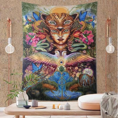 Abstracte Luipaardkop Wandkleed Psychedelische Hekserij Tropisch Landschap Woonkamer Slaapkamer Huisdecoratie 95x70CM black