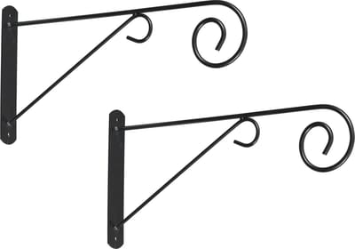 Nature Muurhaak / plantenhaak - 2x stuks - antraciet - met sierkrullen - geplastificeerd verzinkt staal - 25 x 48 cm - hanging basket