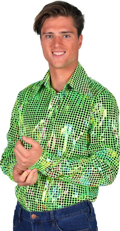 Overhemd Disco - Heren Blouse - Disco 80/90 - Hippie - Carnaval - Verkleedkleding - Groen - Maat XXL