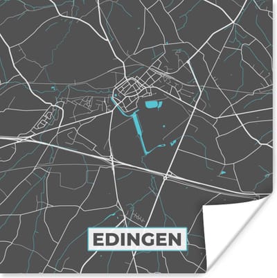 Poster Stadskaart – Grijs - Kaart – Edingen – België – Plattegrond - 100x100 cm XXL