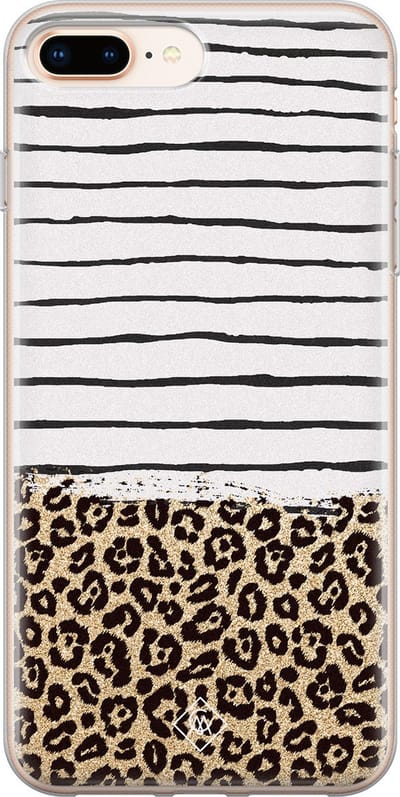Casimoda® hoesje - Geschikt voor iPhone 8 Plus - Luipaard strepen - Siliconen/TPU telefoonhoesje - Backcover - Luipaardprint - Bruin/beige