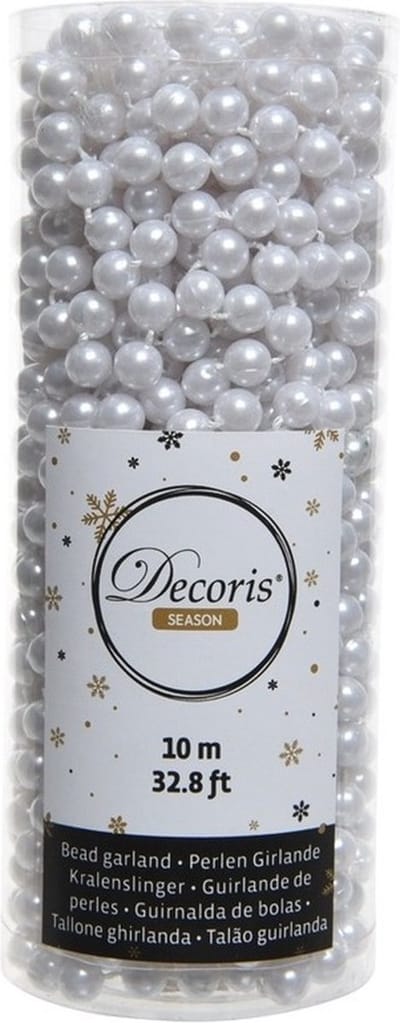 Decoris kerstslinger - 10 meter - 0,8cm kralen - Wit