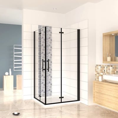 100x110x195cm Douchecabine Vierkant Hoekinstap Draaideur Antikalk Helder Glas Mat Zwart Profiel 6mm Veiligheidsglas Easy Clean