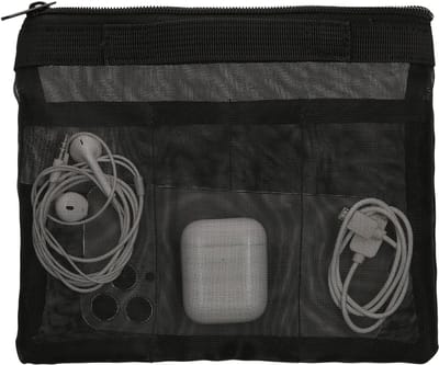 kwmobile Mesh reisorganiser - accessoire organiser - gaasvak voor mobiele telefoon kabel power bank harde schijf oplader - ritsvak - zwart.