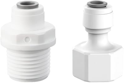 2 Stuks Waterfilter Slangaansluiting, 1/4 inch naar 1/2 inch Binnendraad en 1/4 inch naar 1/2 inch Mannelijk, RO Waterfilterfitting