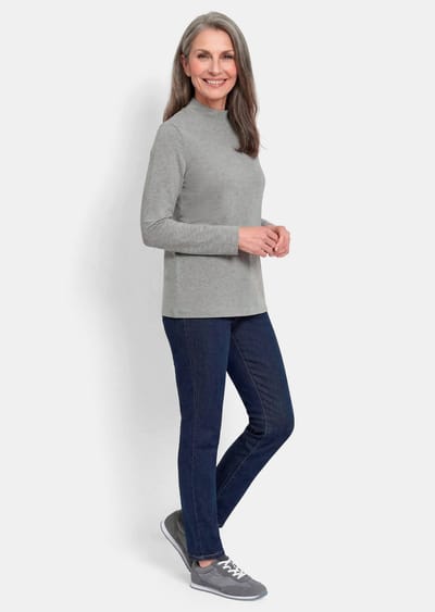 Shirt met lange mouwen en opstaande kraag, van katoen - grijs / gemêl. - Gr. 19 van Goldner Fashion