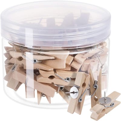 QTTVBTNA - Prikbord Prikkers - Houten Knijpers met Spijker - 3.5cm - Punaises Voor Prikbord Kurk - Voor memo's en foto's - Borddecoratie - 50 Stuks