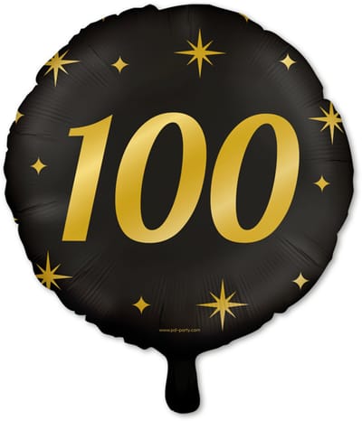 Q2P - 100 Jaar Ballon - Verjaardag Versiering - Zwart & Goud - Folie Ballon - Feest Decoratie - Helium Geschikt