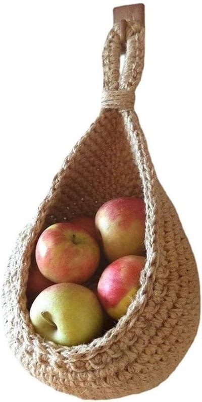 hangende muur groentefruitmanden, geweven keuken opbergmand, jute eco-hangende mand katoenen touw, E (W27 X H26 x 33 cm)
