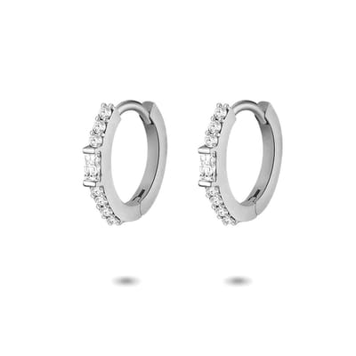 Twice As Nice Oorbellen in zilver, oorring met baguette en zirkonia