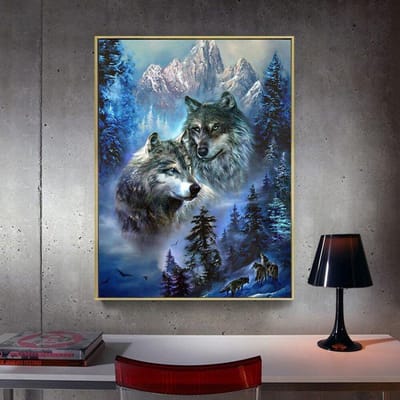 Wolf Diamond Painting Foto van Strass 5D DIY Diamantborduurwerk 20X30CM gray