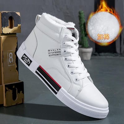 Mode Leer Heren Canvas Schoenen Herfst Winter High-Top Casual Schoenen voor Heren Antislip Heren Sneakers Nieuwe Tenis Masculino 41 gray