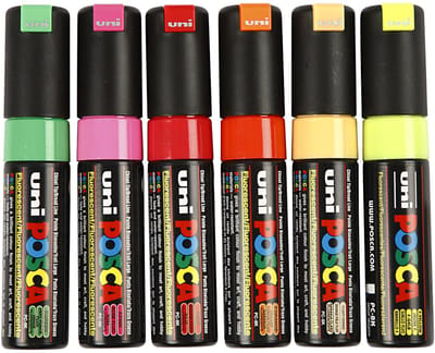 Posca Marker, afm PC-8K, lijndikte 8 mm, breed, semi-dekkend, diverse kleuren, 6 stuk