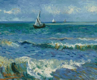 MyHobby Borduurpakket - Zeegezicht bij Les Saintes-Maries-de-la-Mer 60x50 cm - Aida borduurstof 5,5 kruisjes/cm (14 count) - Telpatroon - Borduurgaren - Borduurnaald - Handleiding - Voor Beginners & Gevorderden - Complete borduurset