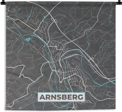 Wandkleed - Wanddoek - Stadskaart – Kaart – Arnsberg – Blauw – Duitsland – Plattegrond - 180x180 cm - Wandtapijt