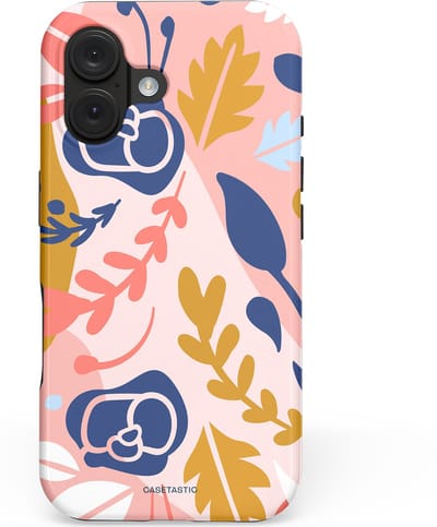 Casetastic hoesje geschikt voor Apple iPhone 16 - MagSafe - Dubbellaagse bescherming - Roze Bladeren - Fashion Case - Lichtroze Wit Goud Perzik