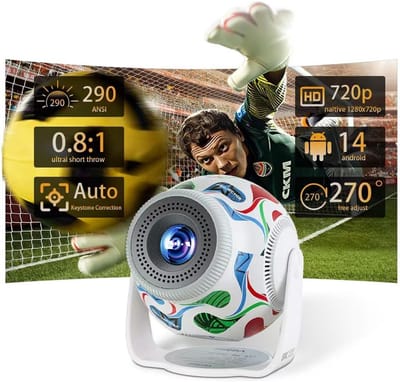 Mini Beamer WK Editie - Voetbal Beamer - Alles-in-één Smart TV Projector - 2026 model - Android TV Besturingssysteem - WiFi & Bluetooth - 4k support - Beamer - Home Cinema