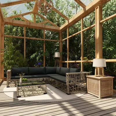 vidaXL - 6-delige - Loungeset - met - kussens - poly - rattan - grijs
