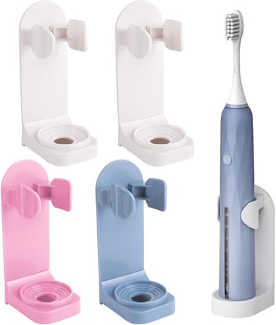 Toothbrush Organizer voor Volwassenen en Kinderen, Wandmontage, 4 Stuks, Huishoudelijke Tandborstelhouder in Wit, Roze en Blauw, Ruimtebesparend en Praktisch