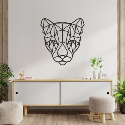 Geometrische Wanddecoratie Puma - Geometrische Muurdecoratie Panter - Geometrische Tijger - Muurdecoratie Hout - Wanddecoratie Hout - Muurdecoratie Woonkamer - Wanddecoratie Woonkamer - Wanddecoratie Industrieel - Wanddecoratie Dieren - 63 x 59 cm