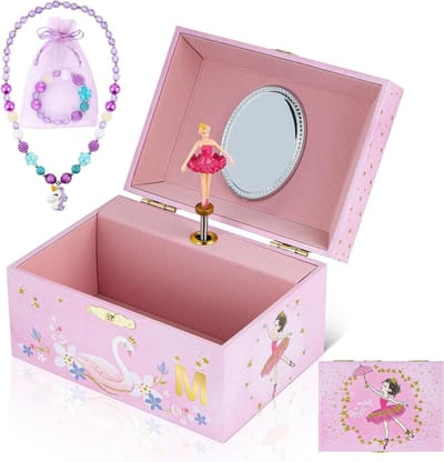Muzikaal sieradendoosje - Kinder sieradendoos - Schatten bewaren - Met dansende ballerina - 14.9 x 10.7 x 6 cm - Roze