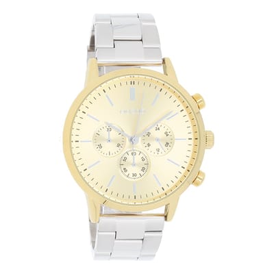 OOZOO Timepieces - Goudkleurige horloge met zilverkleurige roestvrijstalen armband - C10562