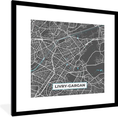 Fotolijst incl. Poster - Livry-Gargan - Frankrijk - Plattegrond - Kaart - Stadskaart - 40x40 cm - Posterlijst