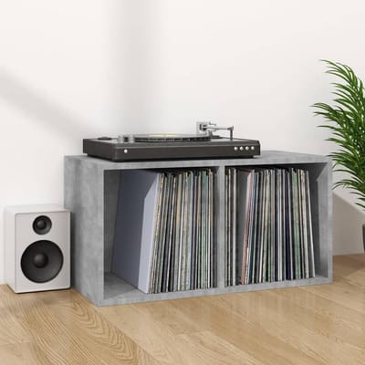 Vinyl Opbergkast - Platenkast - Muziek Collectie - Dubbele Compartimenten - 71x34x36 cm - Betongrijs