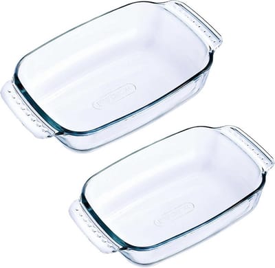 2x Glazen ovenschaal 1,2 liter 21 x 21 x 6,5 cm en 0,7 liter 22 x 13 x 5 cm - Ovenschotel schalen – Bakvorm