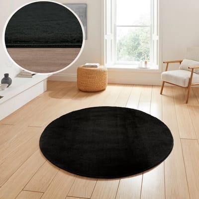 Flycarpets Rond Malaga Wasbaar Vloerkleed - Zwart - 160x160 cm