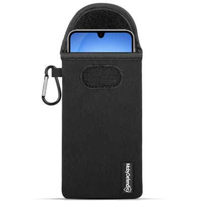 MobyDefend Hoesje - Geschikt voor Samsung Galaxy A17 - Neopreen Pouch Met Karabijnhaak - Insteek - Riemlus - Zwart