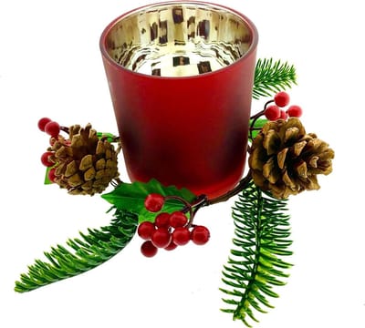 Glazen Theelichthouder Met Kerststukje Dennen - 18 cm