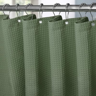 Douchegordijn Wafelstof Waterdicht met Metalen Douchegordijnringen - Anti-schimmel Stoffen Textiel Badkamer Gordijn Zwaar Badgordijn voor Badkamer Douchecabine - 92 x 182 cm (Groen)