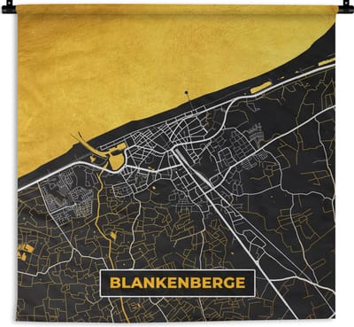 Wandkleed - Wanddoek - Stadskaart - Gold - Blankenberge - Plattegrond - Kaart - 180x180 cm - Wandtapijt