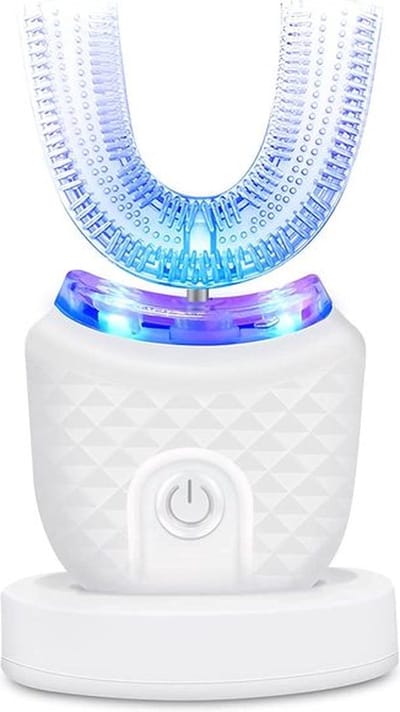 BeautyVlijt - Automatische Elektrische Tandenborstel - Tanden Bleken & Reinigen - Handsfree - UV Blauw Licht - 360° - Tandenreiniger voor Wittere Tanden - 4 Standen - Waterbestendig - Teeth Whitening - Oplaadbaar - 5 Tandenbleek Sets - Witte Tanden