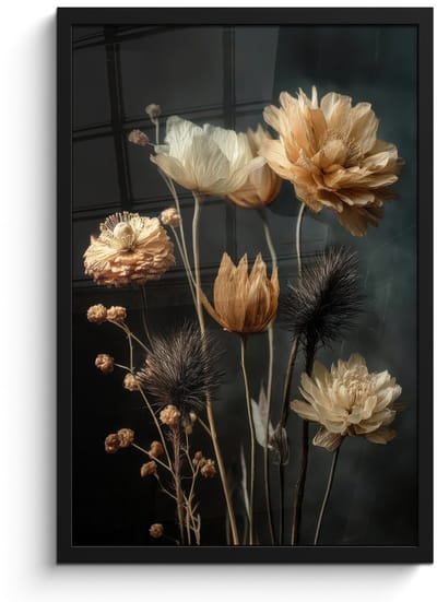 Poster in lijst - Fotolijst 40x60 cm - Posters - Boeket - Bloemen - Licht - Zwart - Posterlijst zwart - Decoratie - Wanddecoratie woonkamer - Muurdecoratie slaapkamer