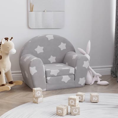 vidaXL - Kinderslaapbank - met - sterren - zacht - pluche - lichtgrijs