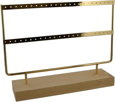 Sieradenhouder - Display voor Sieraden - Oorbellenrek - Hout en Metaal - 27x22x7 cm - Chrome Goudkleurig