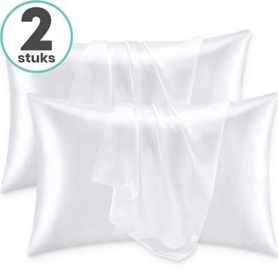 Loti Living Satijnen Kussenslopen - 2 Stuks - Wit - Zijdezacht & Anti-Pluis - Kussensloop - Voor Glanzend Haar & Stralende Huid - 60x70 cm