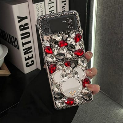 Luxe Strass Schattig 3D Muis Spiegel Telefoonhoesje Voor Samsung Galaxy Z Flip 6 5 4 3 Rood / Zwart Waterdruppel Diamant Hard PC Cover For Z Flip 3