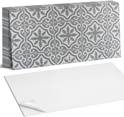 Coloray Plaktegels - Mozaïekpatroon met ornamenten Zelfklevende Wandtegels - 40 cm x 20 cm - Grijs Plaktegels - 10 stuks - Rechthoek PVC Tegels - Plaktegels Badkamer - Vloertegels Zelfklevend - Vinyl Tegels Zelfklevend - Portugese Tegels