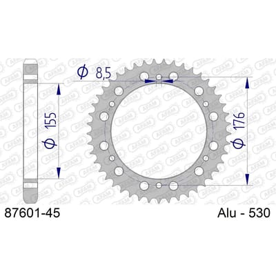 Aluminium tandwiel achter Afam 530 45 dents