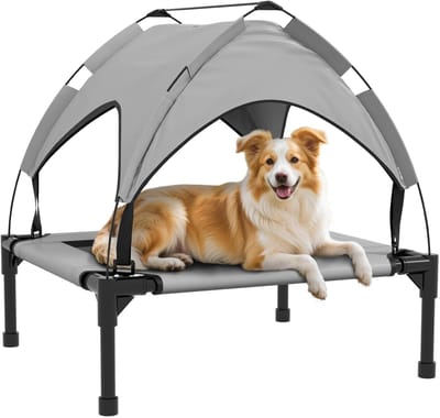 SmartLiving.Store - Huisdieren bed - Honden - Overdekt - Verhoogd - Waterdicht - Zonnescherm - Tuinbed hond - Grijs