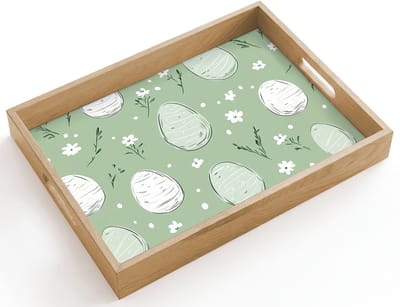 Dienblad hout 40x30 cm - Schootdienblad - Groen - Eieren - Patroon - Borrelplank rechthoek - Plateau dienbladen