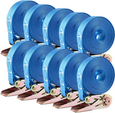 Spanbanden met ratel - Sjorbanden lading - Lading vastzetten - Haakloos ontwerp - 6 m x 25 mm - Blauw