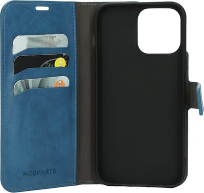 Mobiparts hoesje geschikt voor Apple iPhone 14 Pro Max - Wallet/Boekhoesje - Eco Leer - Magneet Sluiting - Opberg vakken - Blauw