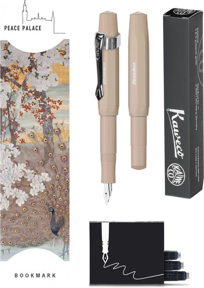 Kaweco - Vulpenset - 4delig - Vulpen Sport Skyline Macchiato Fountain Pen - Extra Breed - Nostalgic Octagonal Clip Chrome - Doosje zwarte vullingen - Bekking & Blitz Boekenlegger -nr14