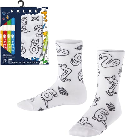 FALKE Animal Number Paint Set te kleuren met textielpotloden katoen sokken kinderen wit - maat 23-26